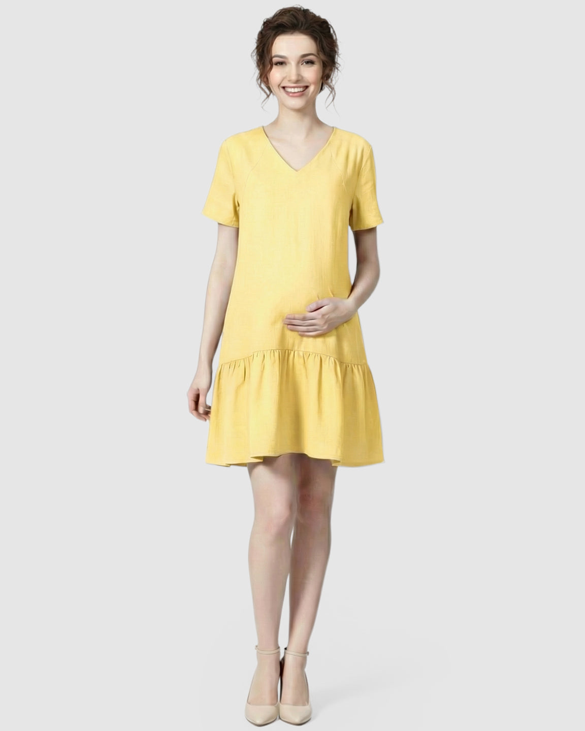 Ruffled Hem A-line Maternity & Nursing Dress