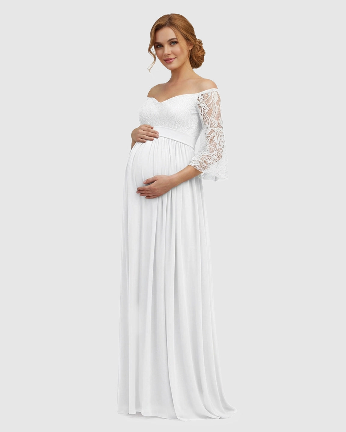 Off-Shoulder Lace Bodice Maternity Photoshoot Dress