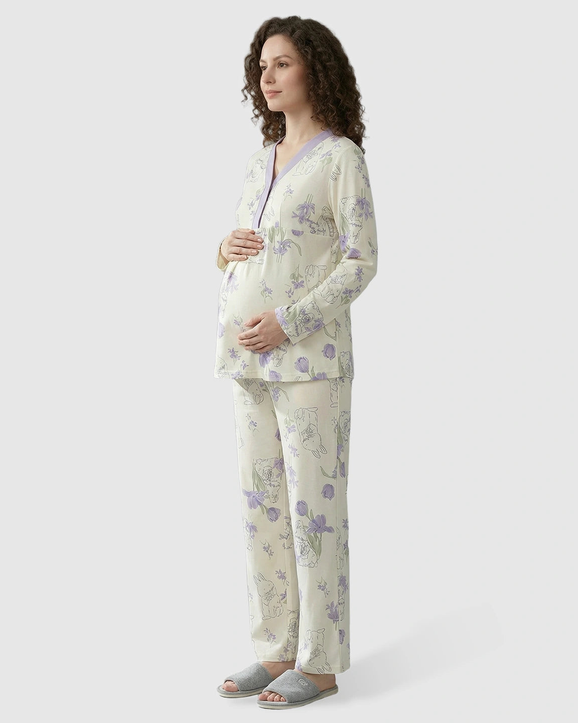 Chest Padded Plant Print Maternity Sleepwear Set