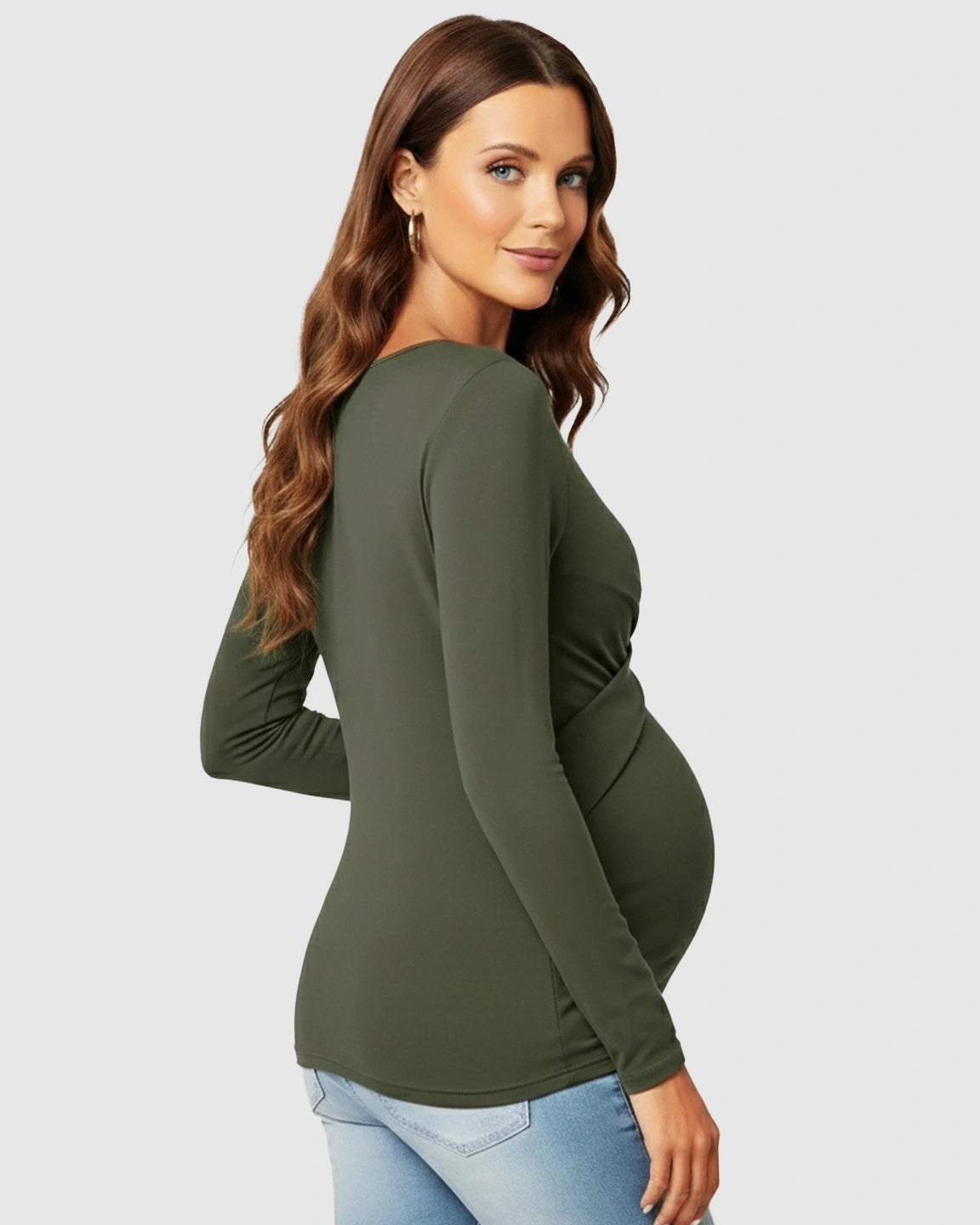 Cross-Pleat Fitted Long Sleeve Maternity Top