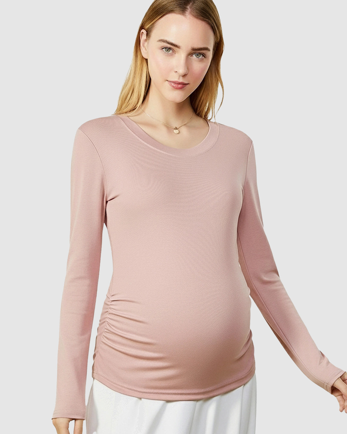 Round Neck Long Sleeve Thermal Maternity Top