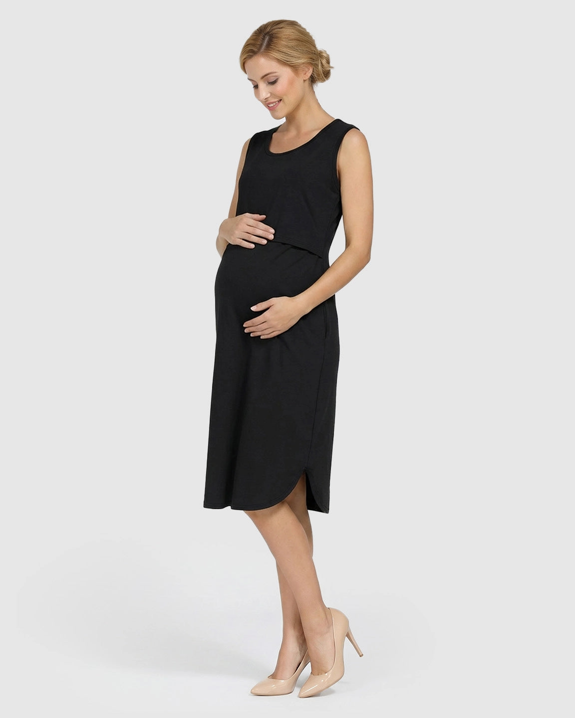 Sleeveless High-Waisted Maternity & Nursing Dress
