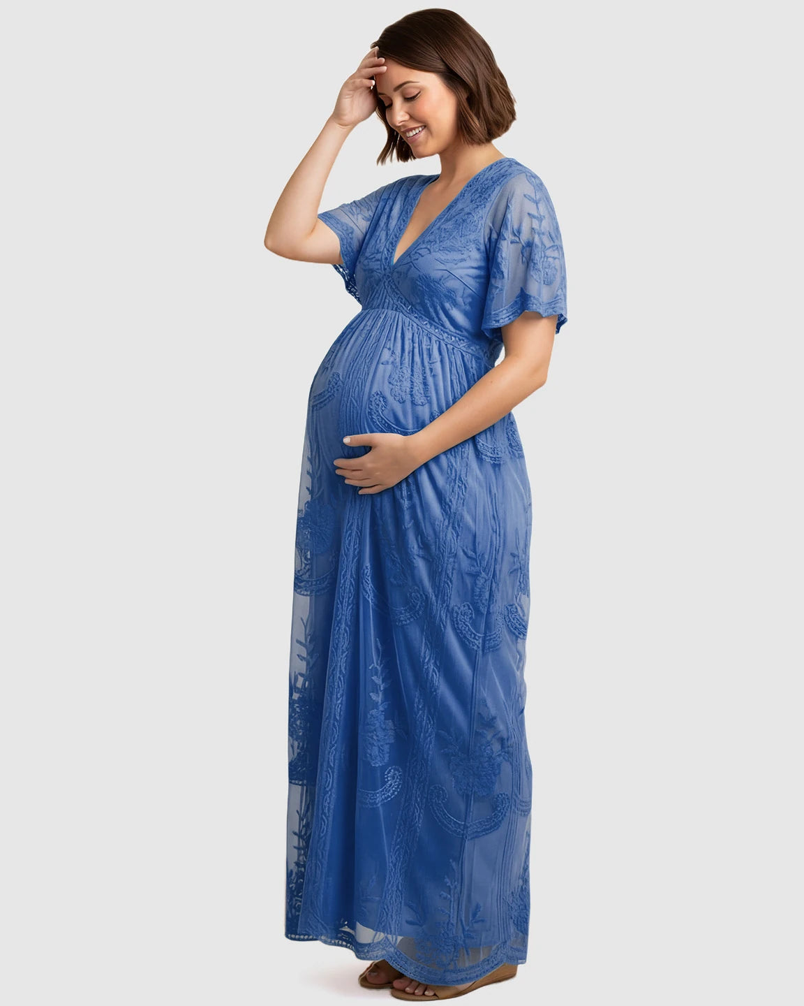 Lace Overlay Boho Maternity Maxi Dress