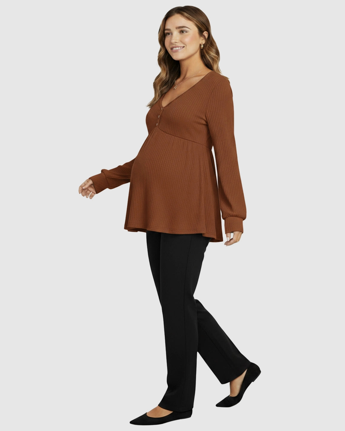 Ruffled V-Neck Ribbed Maternity Top