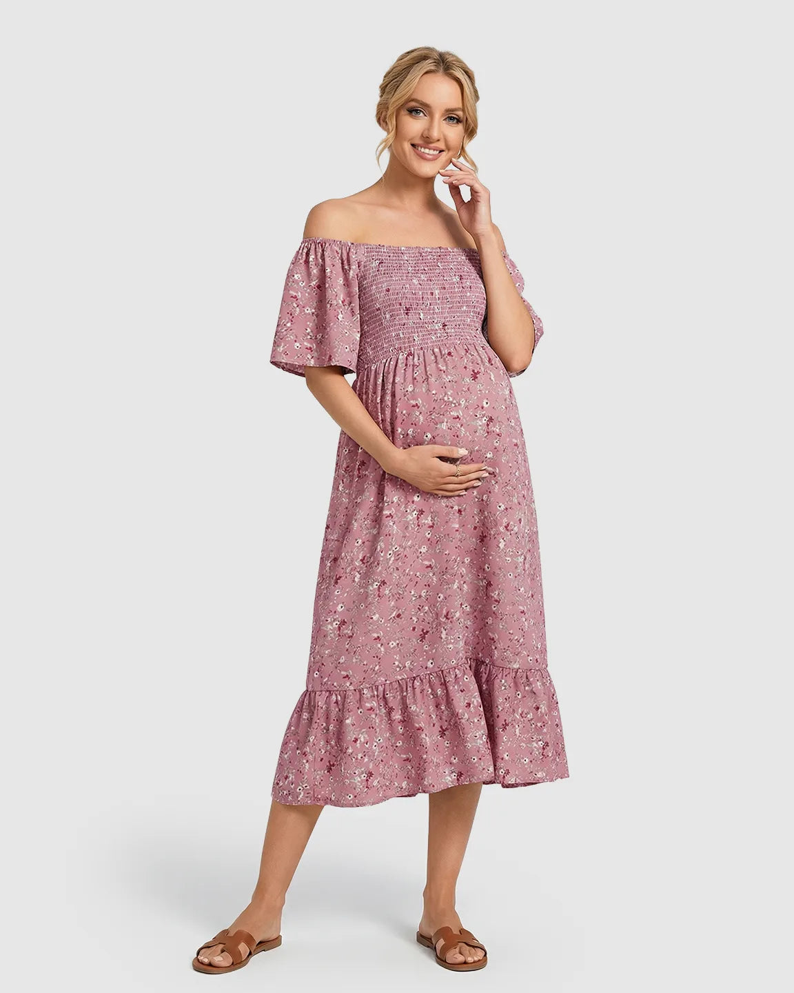 Floral Print Flowy Tiered Maternity Maxi Dress