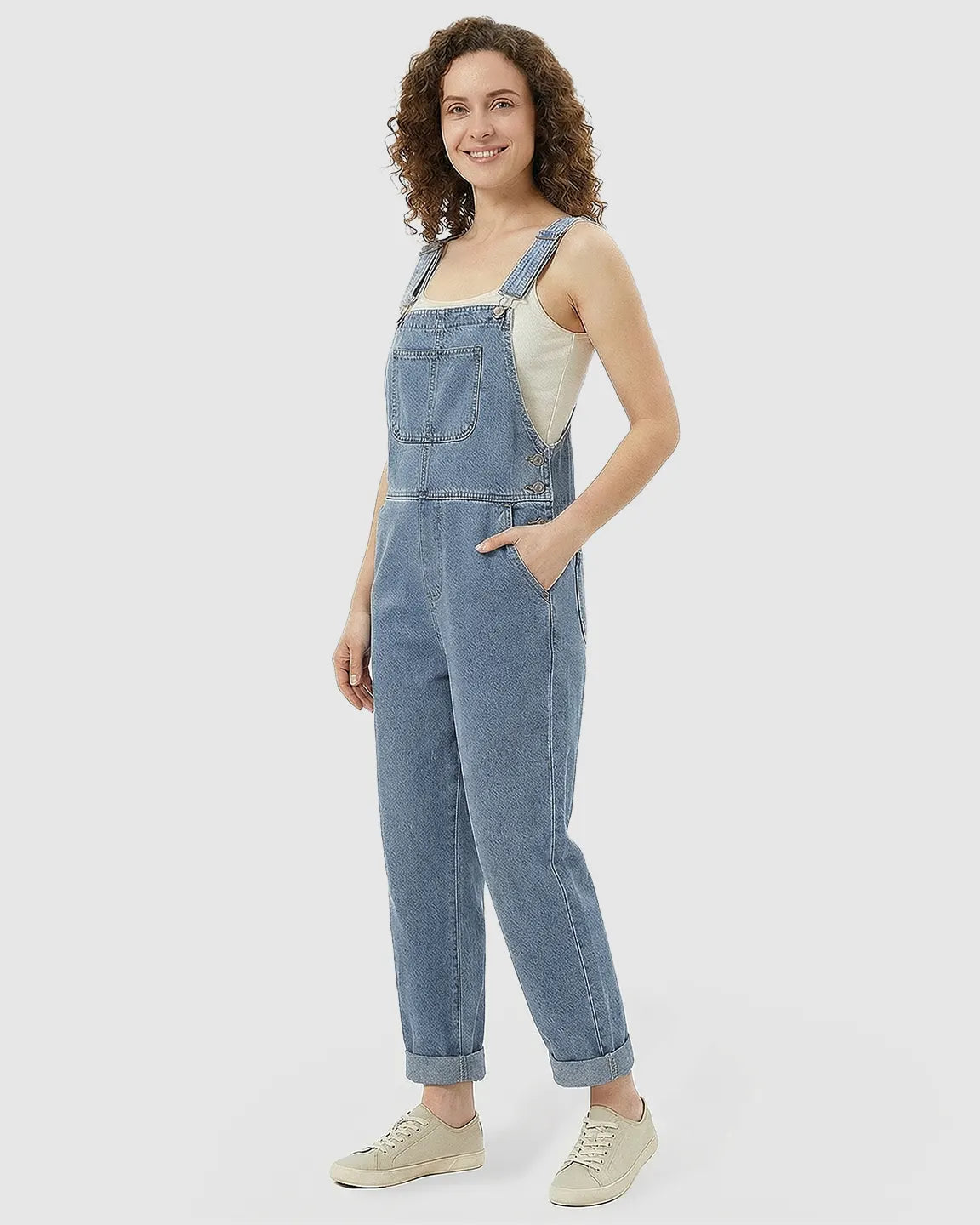 Adjustable Strap Loose Denim Maternity Jumpsuit