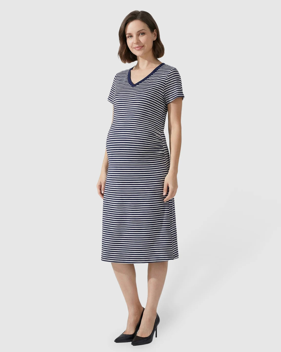 Striped V-Neck Straight Fit Maternity & Nursing Dress
