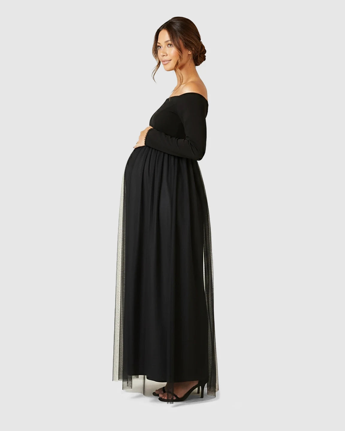 Off-Shoulder Tulle Maternity Maxi Dress