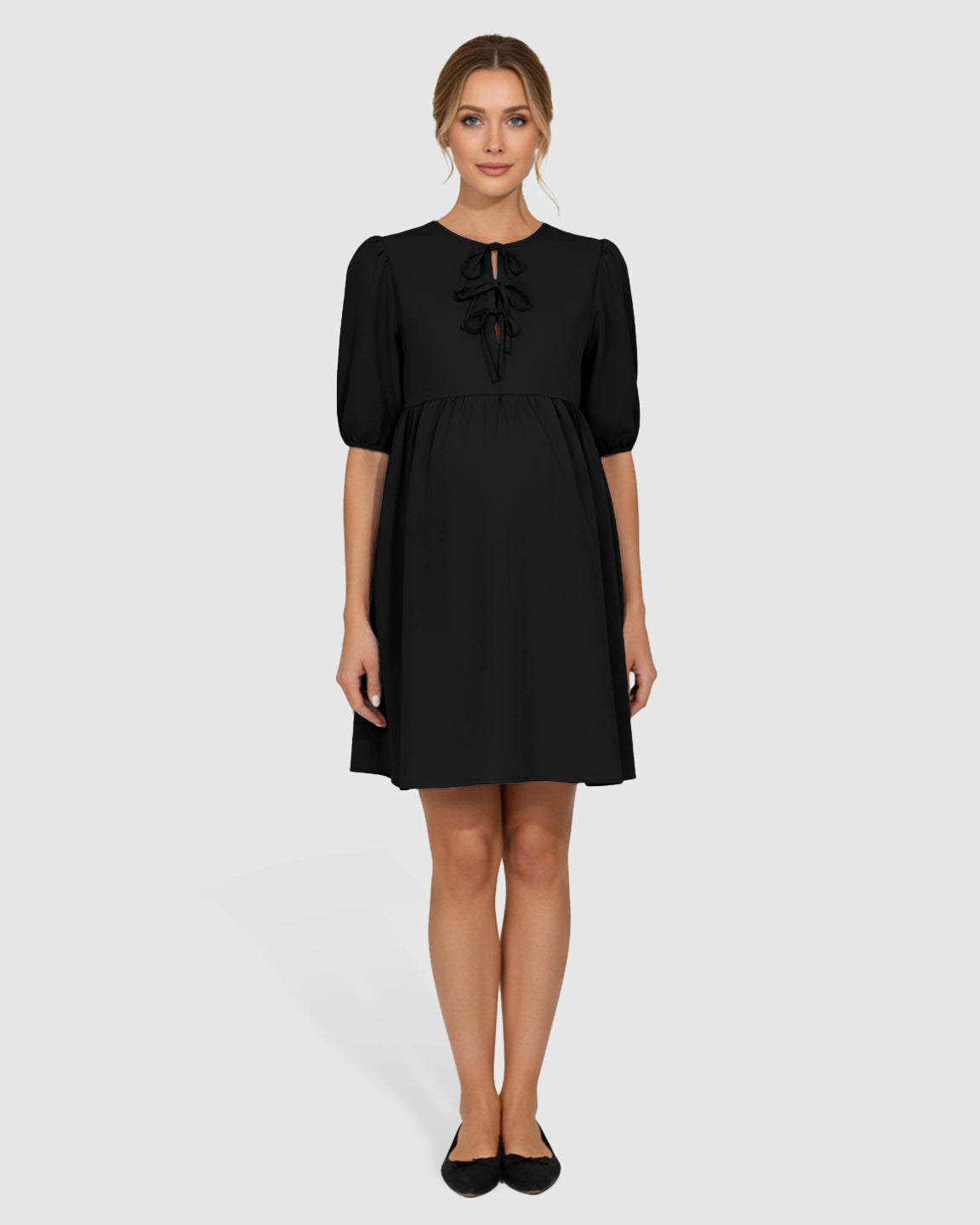 Tie-Neck Babydoll Maternity Dress