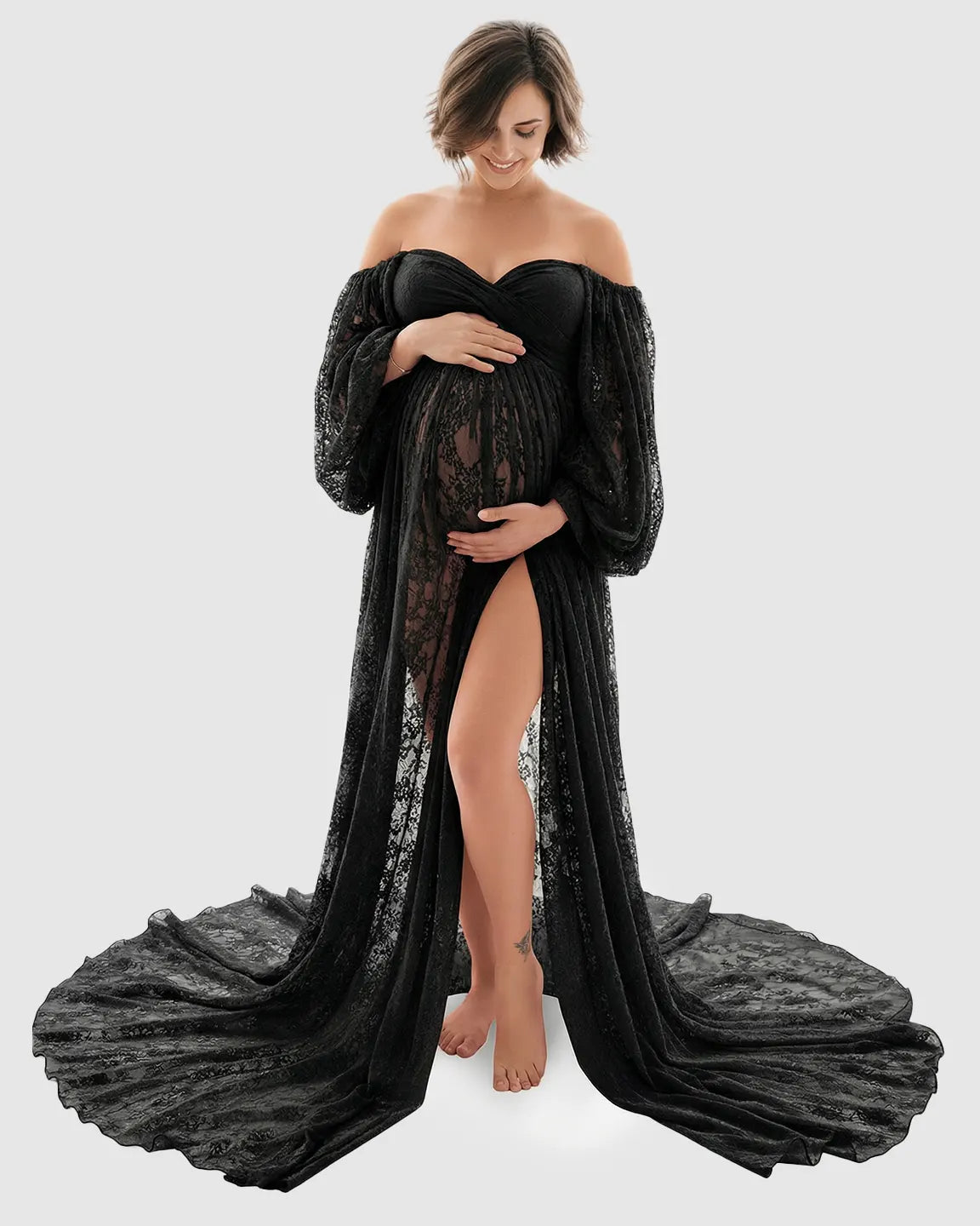 Sheer Lace Flowy Maternity Photoshoot Gown