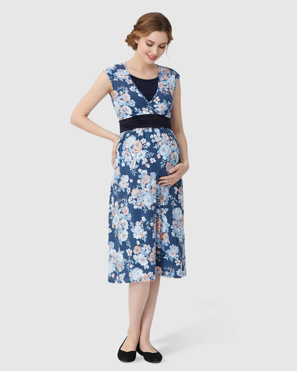 Floral Print A-Line Maternity & Nursing Midi Dress