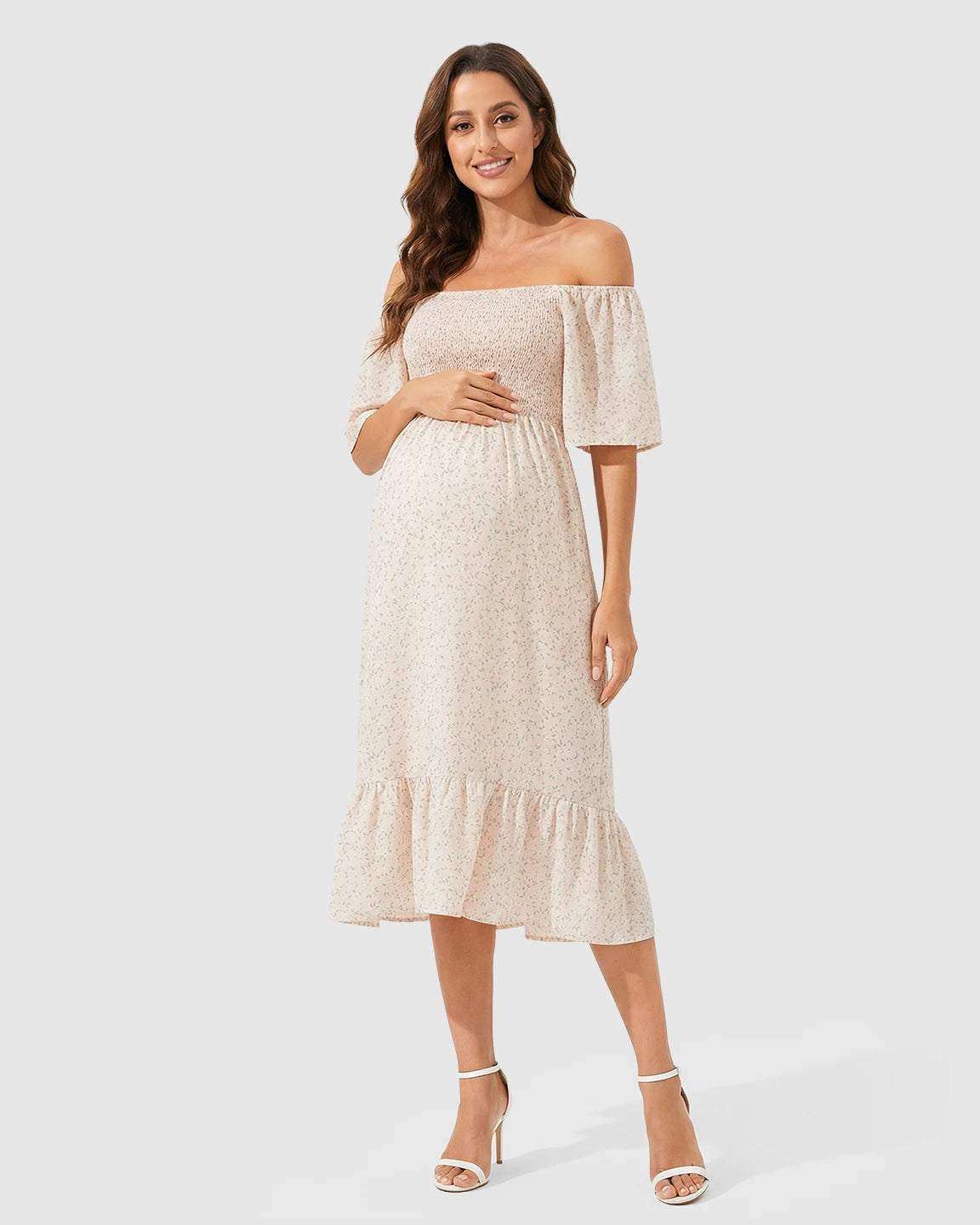 Shirred Bodice Flowy Skirt Maternity Summer Dress