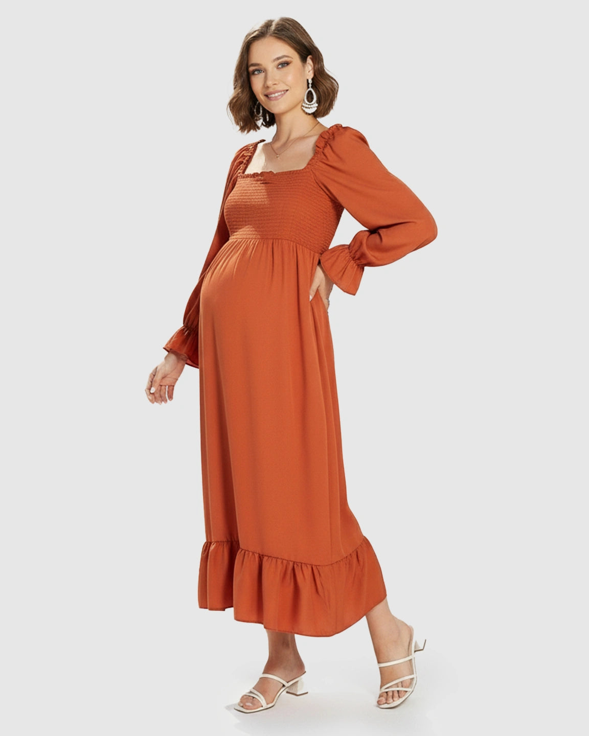 Bishop Sleeves Retro Elegant Maternity Maxi Dress