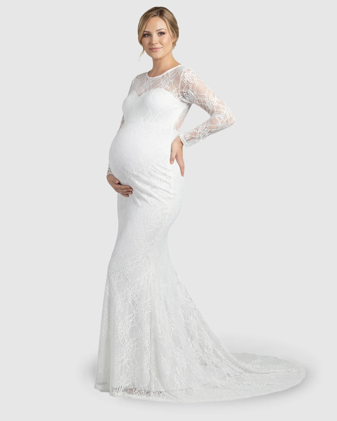 Sheer Lace Trumpet Maternity Photoshoot Gown