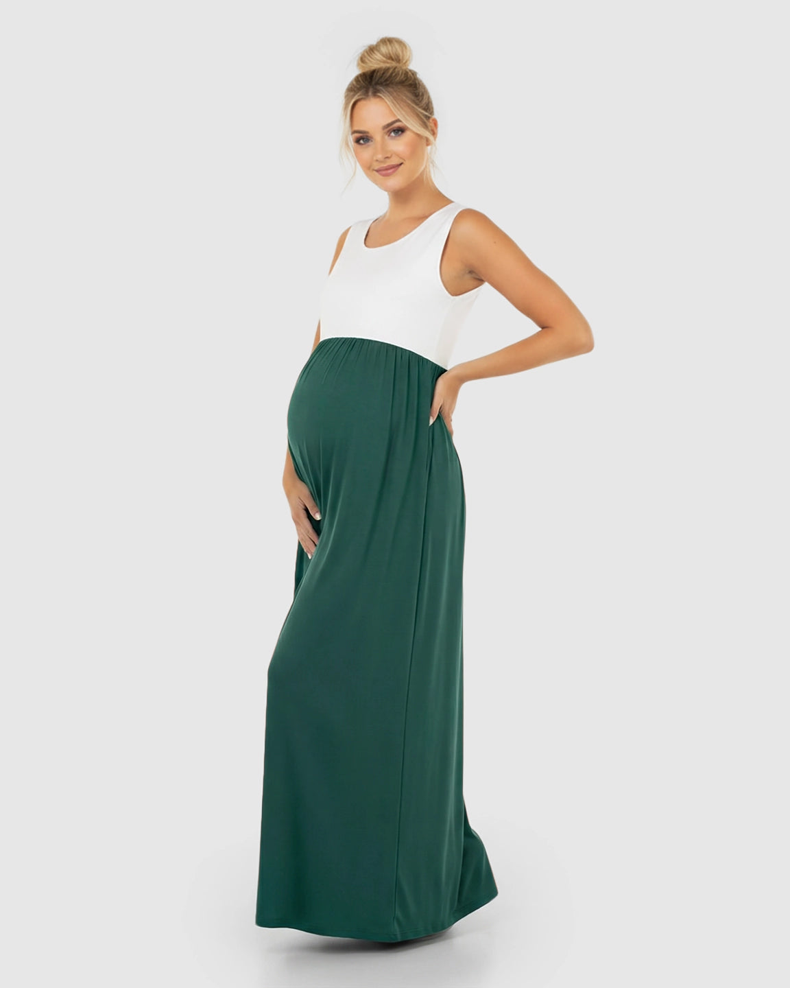 Colorblock High-Waisted Maternity Maxi Dress