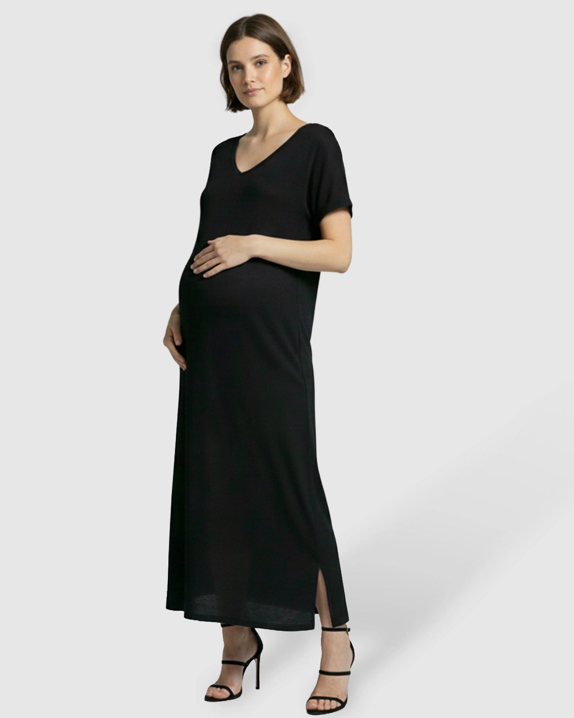 Soft V-Neck Relaxed Fit Maternity Midi Dress