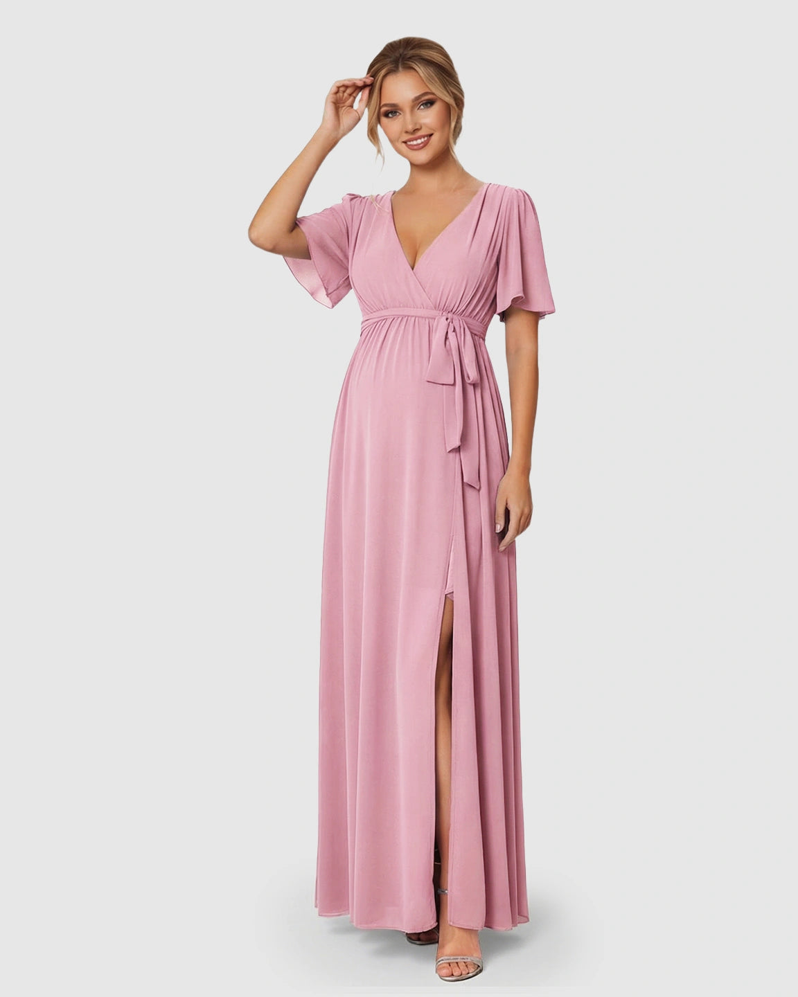 V-Neck A-line Maternity Maxi Dress