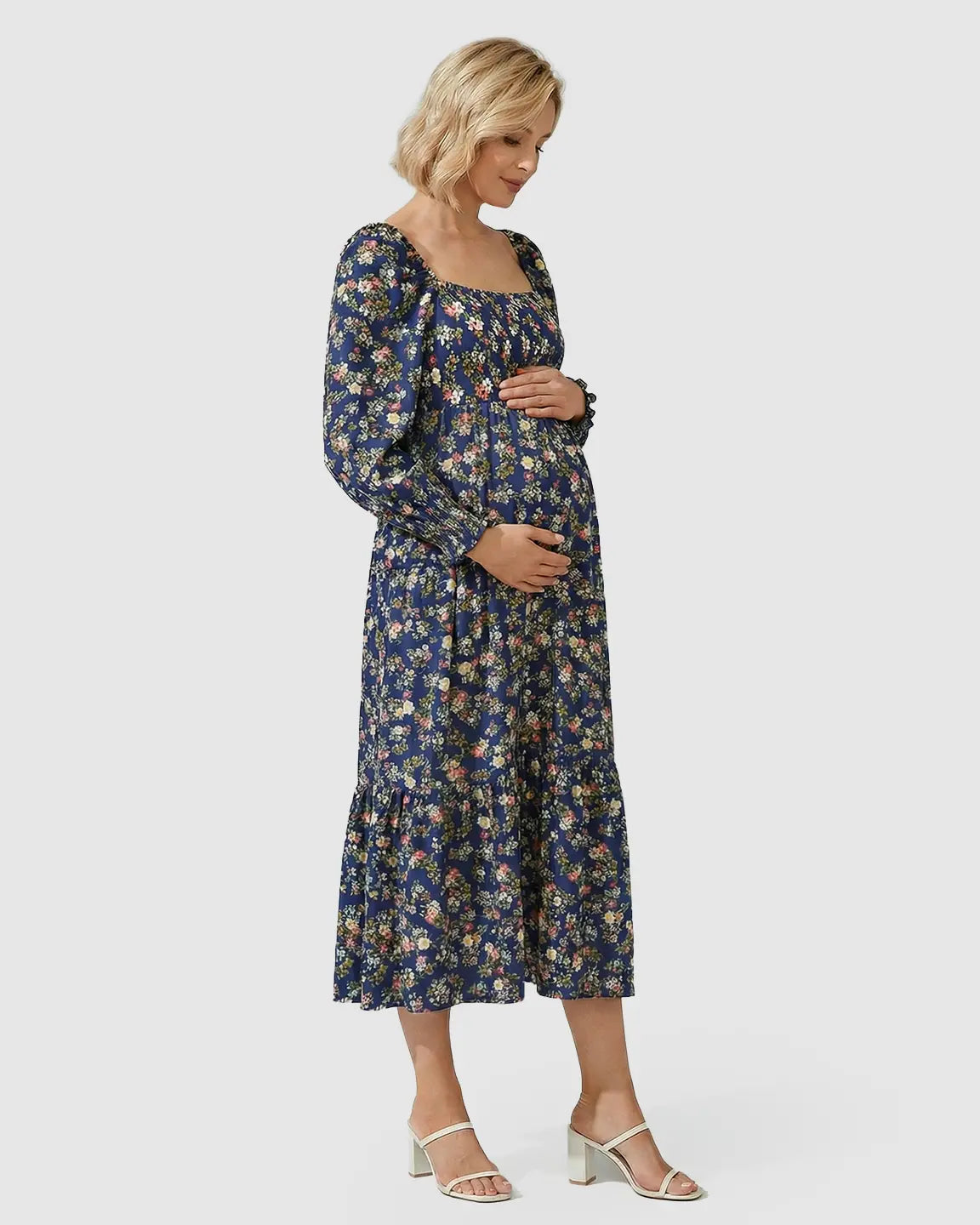 Smocked Bodice Relaxed Maternity Midi Dress