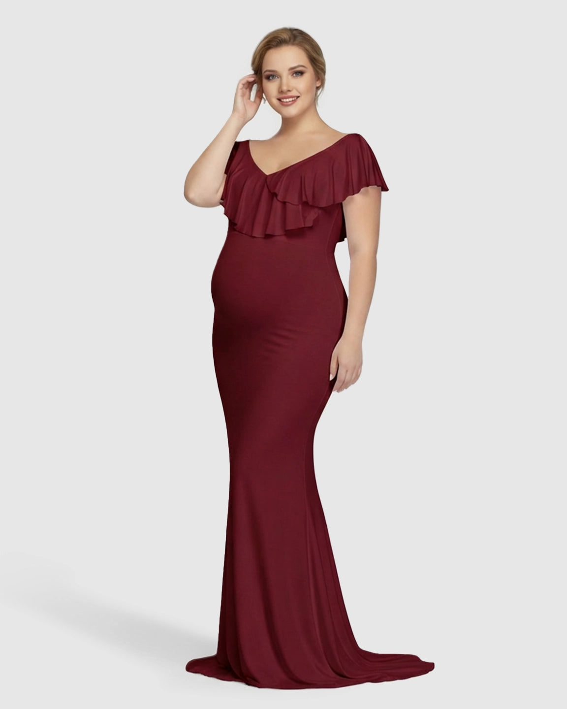 Off-Shoulder Ruffled Bodycon Maternity Maxi Dress