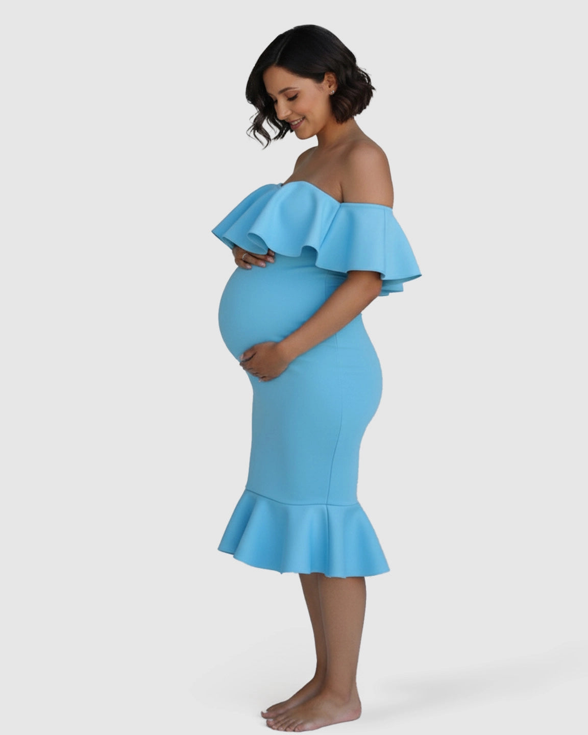 Ruffled Off-Shoulder Mermaid Hem Maternity Photography Gown