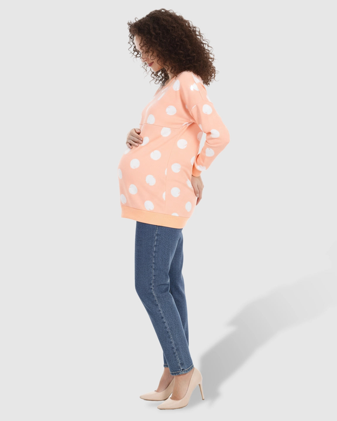 Round Neck Polka Dotted Loose Fit Nursing Sweatshirt