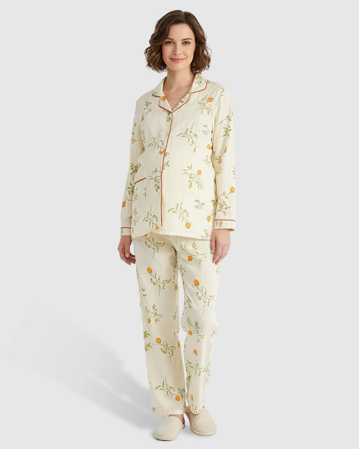 Button Front Pomegranate Print Maternity Sleepwear Set