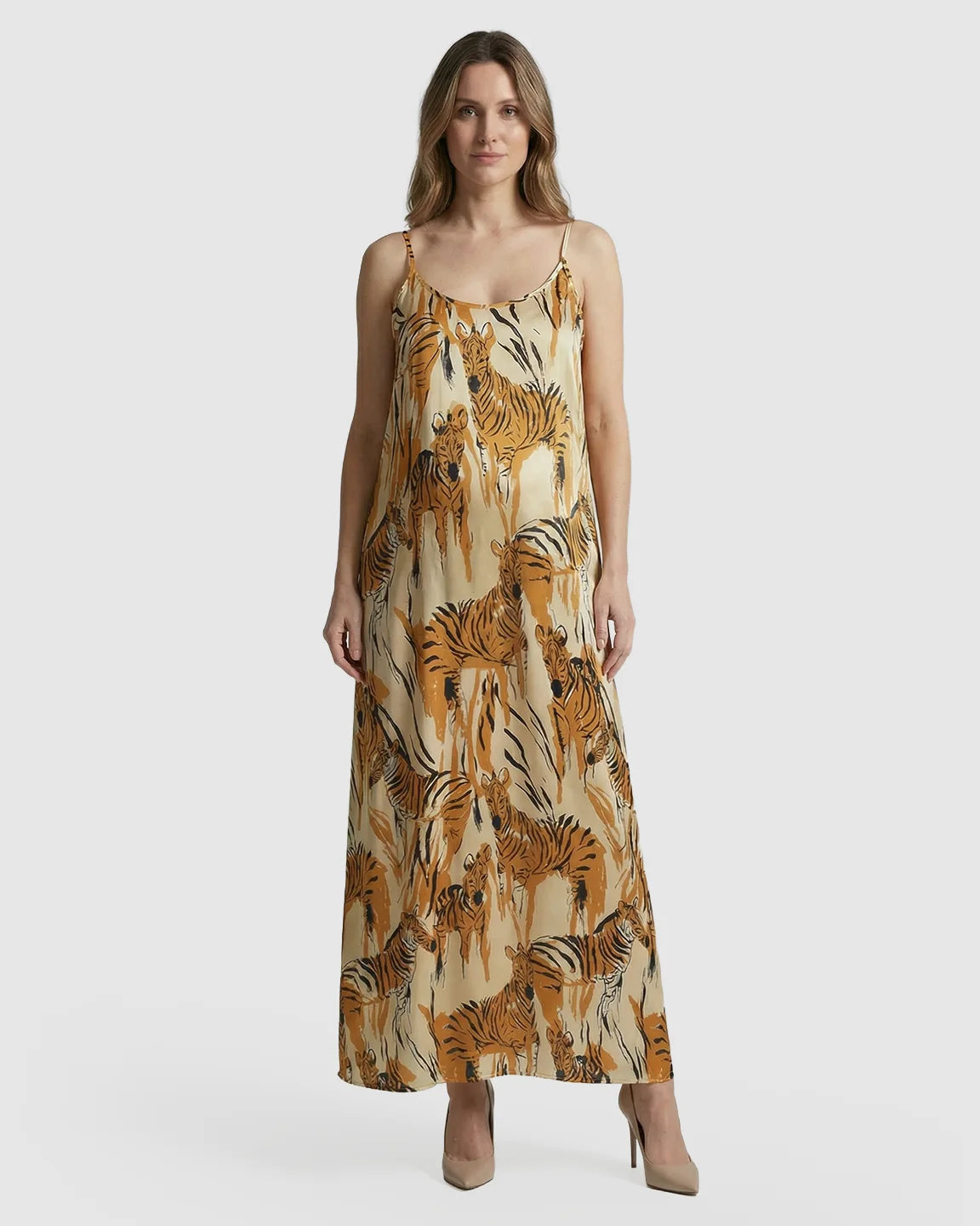 Spaghetti-Strap Tiger-Print Maternity Maxi Dress