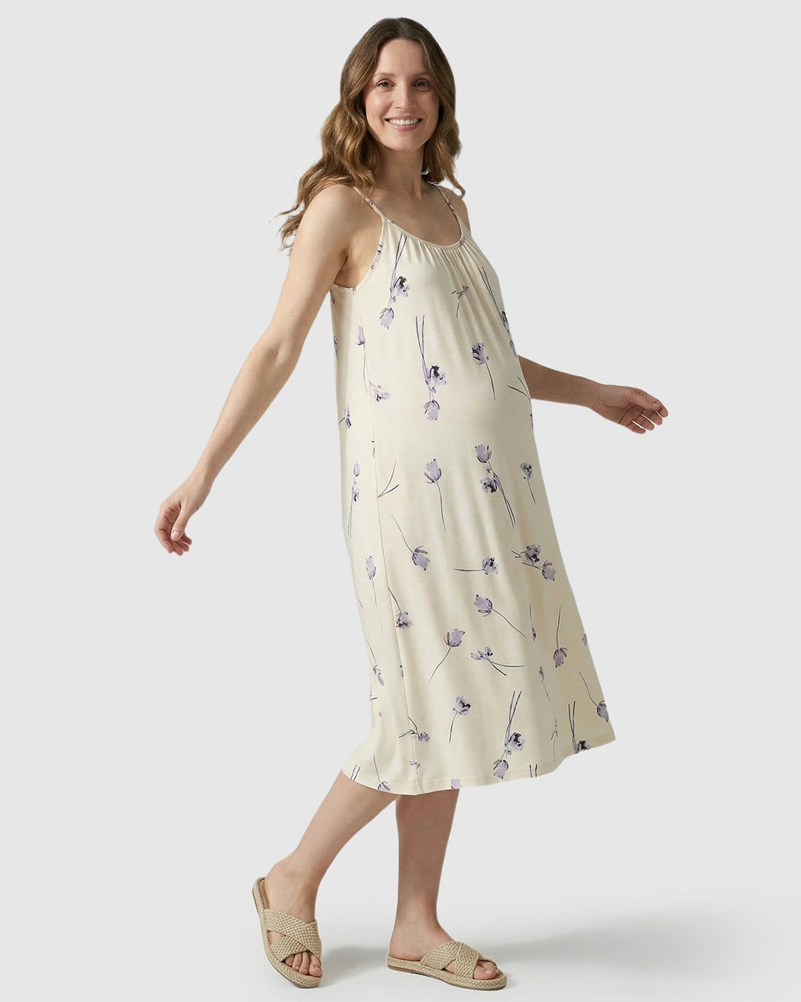 Lavender Floral Built-In Bra Maternity Cami Nightdress