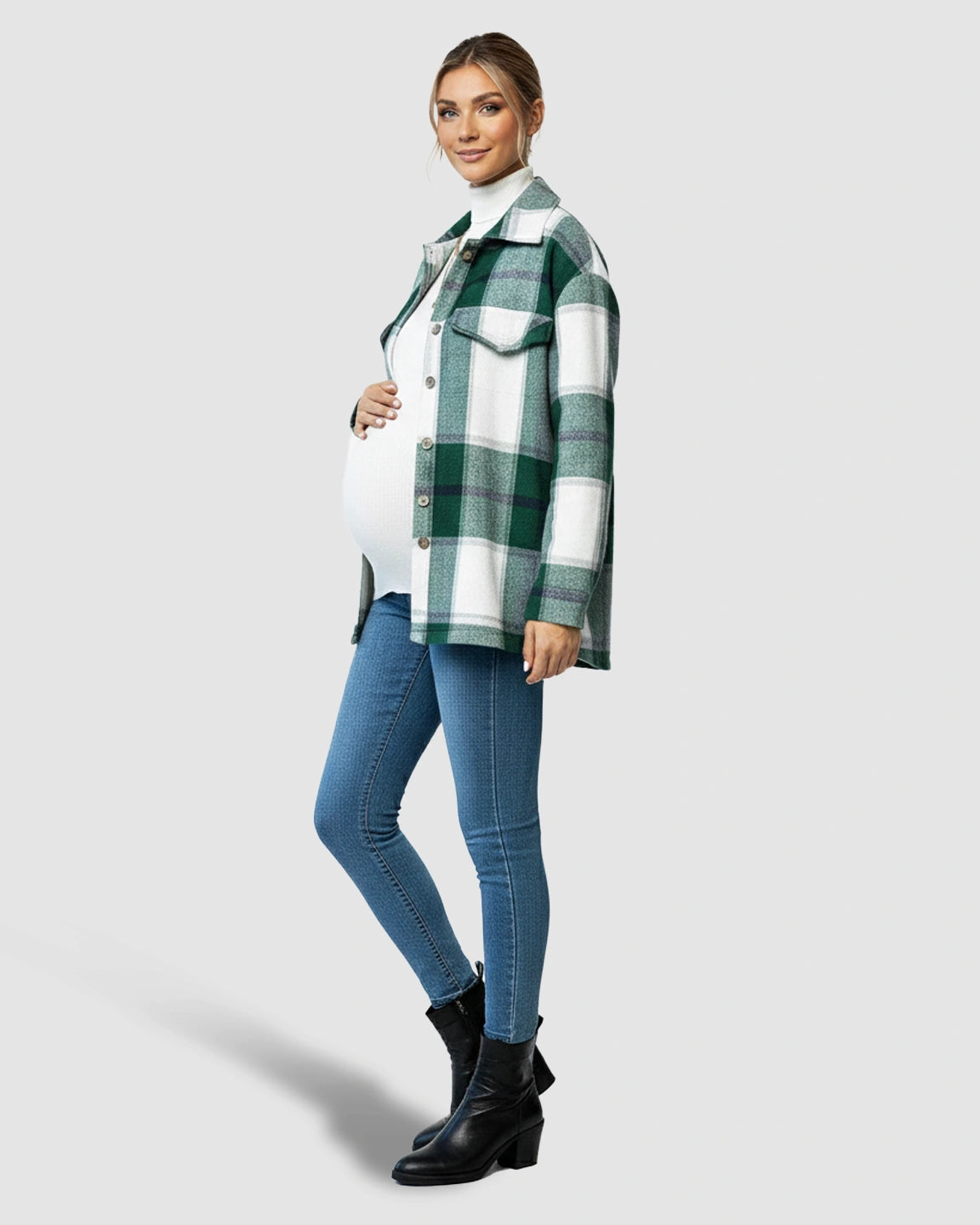 Plaid Lapel Button-Up Maternity Shacket