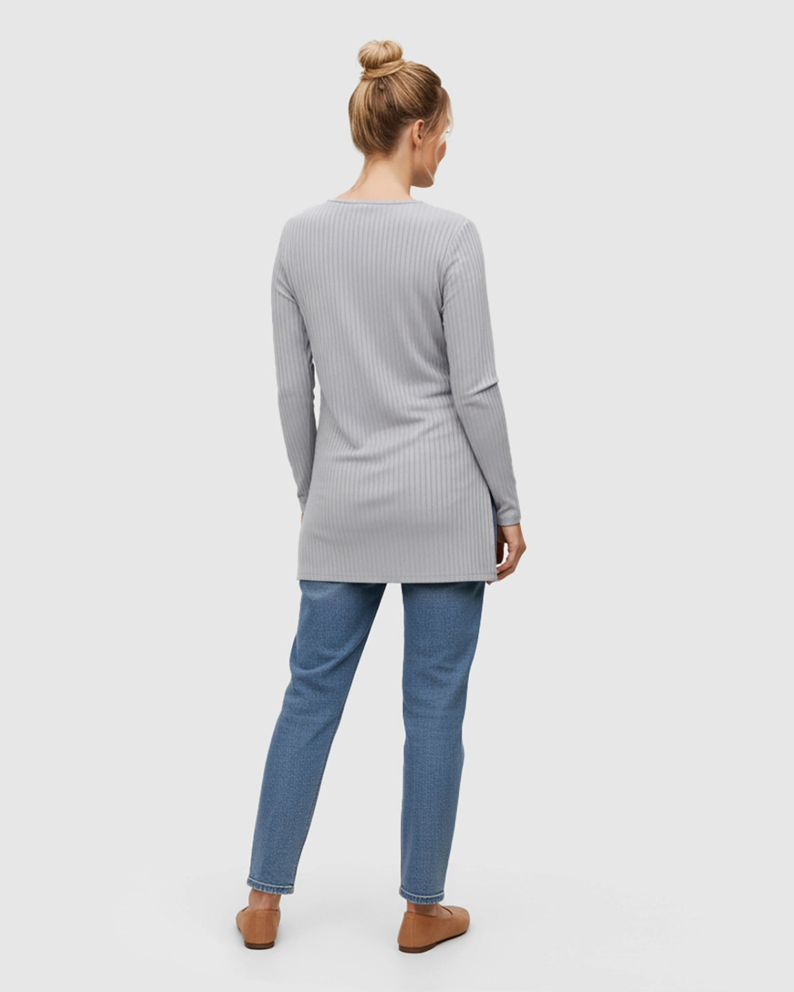 Ribbed Knit Long Sleeve Maternity Top with Side Slits