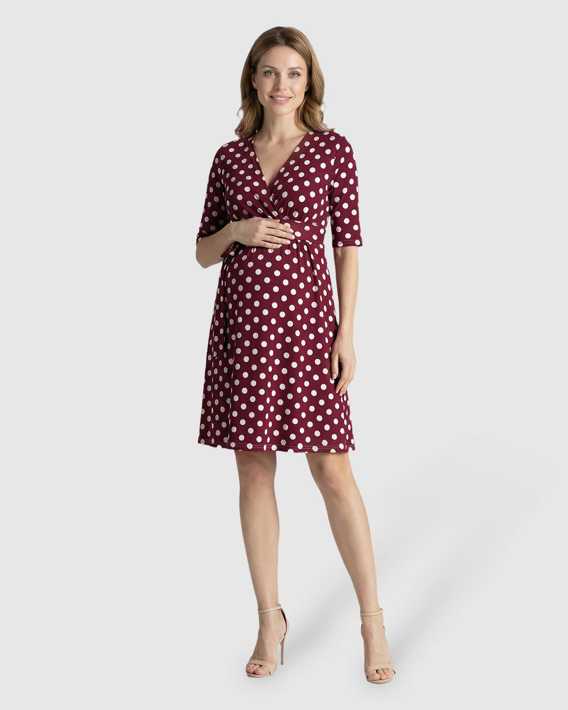 Polka Dot Tie Waist Maternity Dress