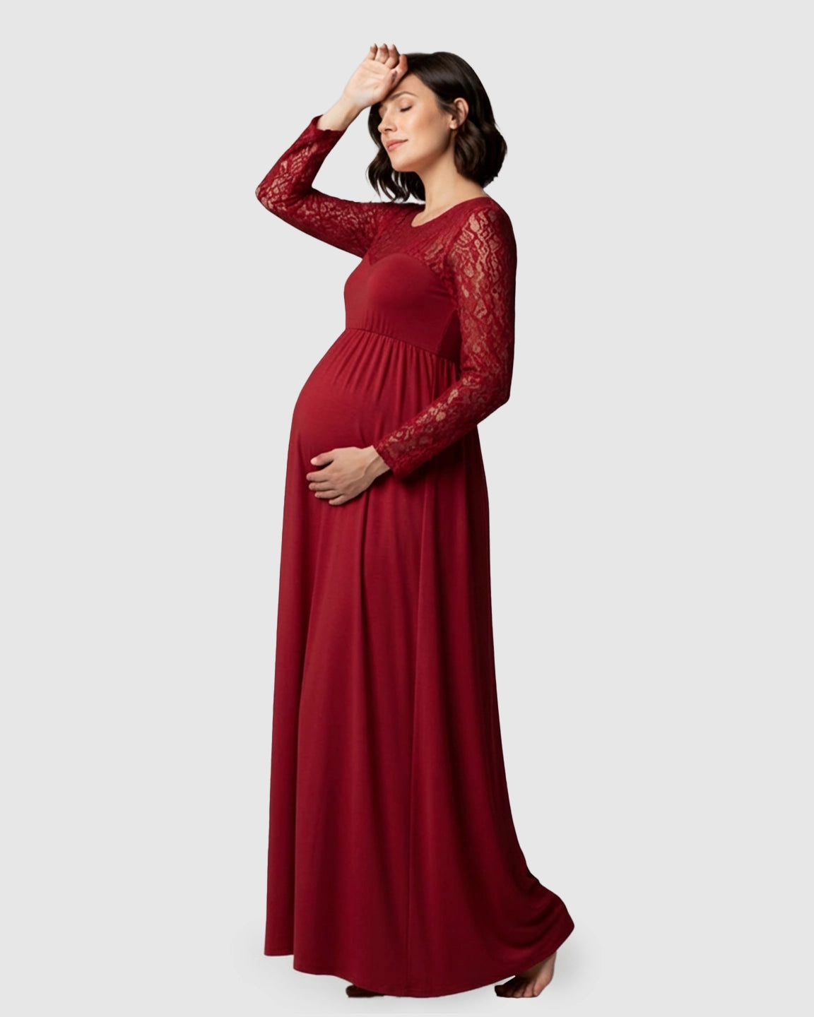 Elegant Lace Floor-Length Maternity Photoshoot Dress