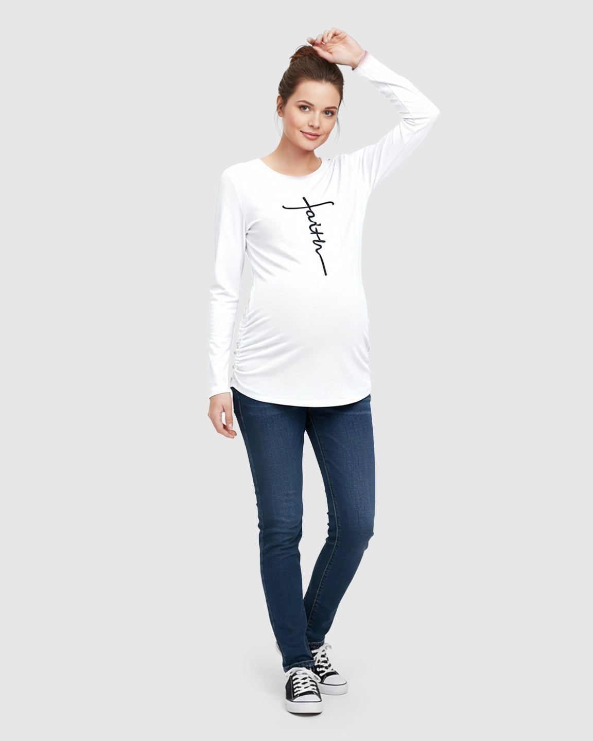 Ruched Side Long-Sleeve Maternity Top