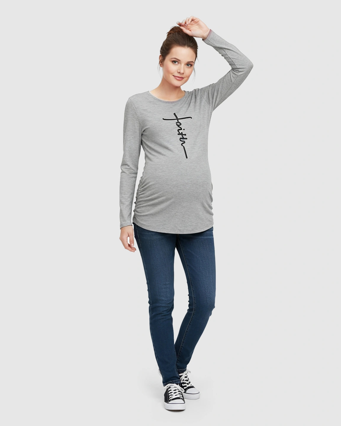 Ruched Side Long-Sleeve Maternity Top