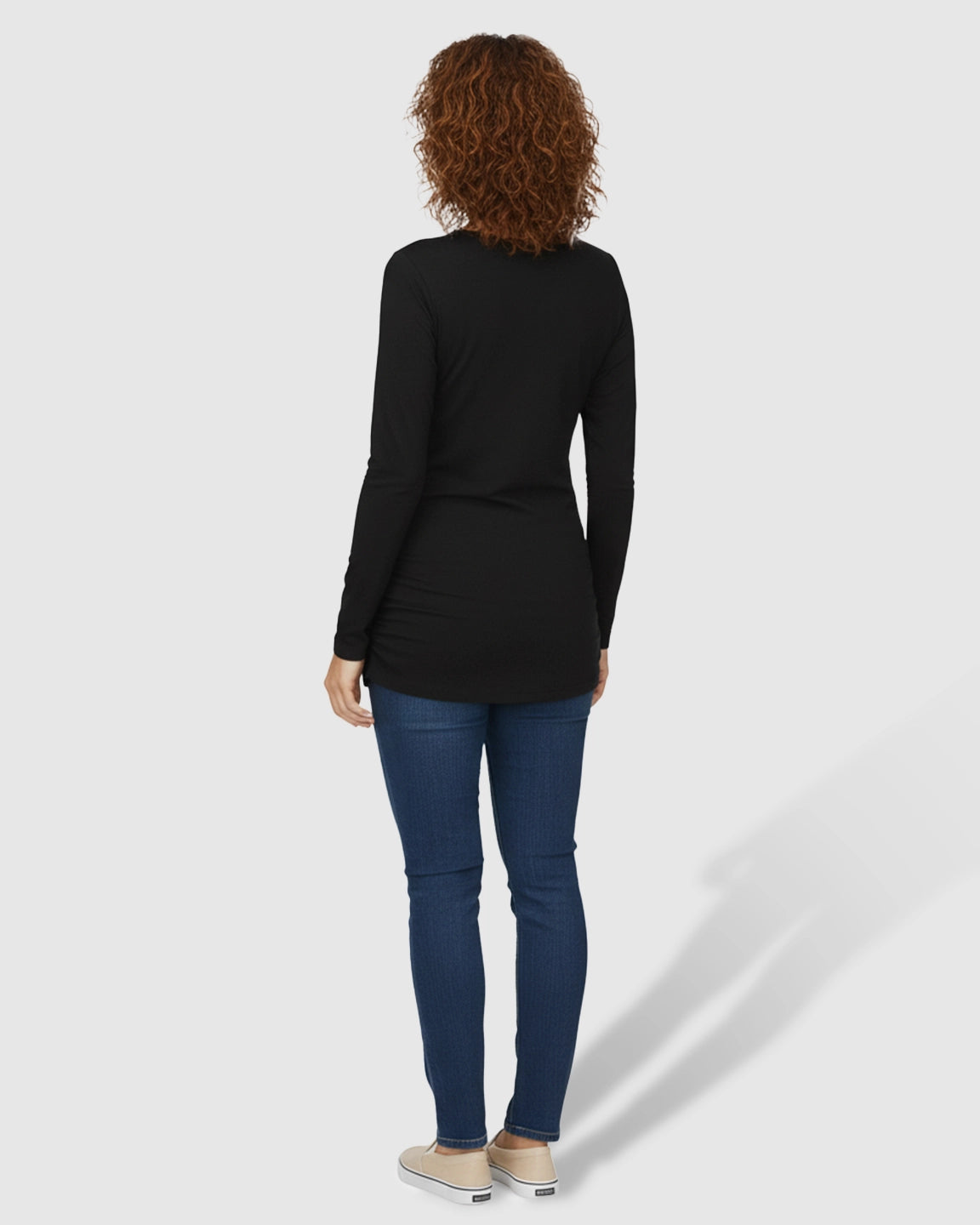 Side Ruched Round Neck Long Sleeve Maternity Top