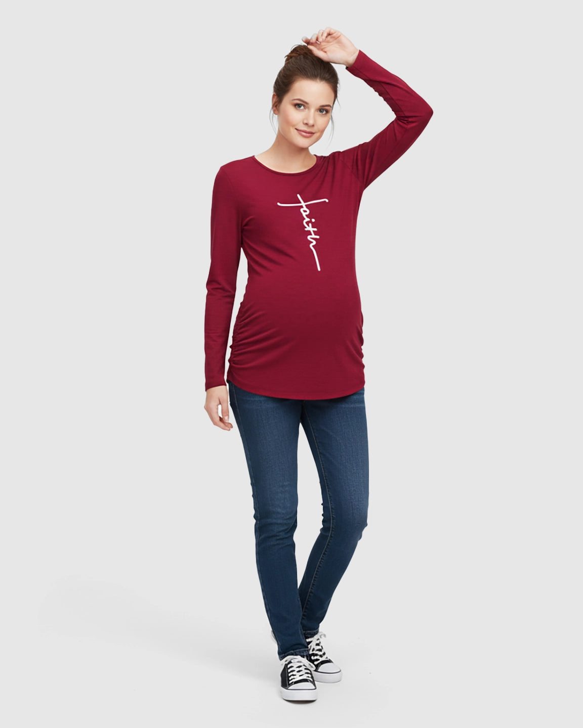 Ruched Side Long-Sleeve Maternity Top