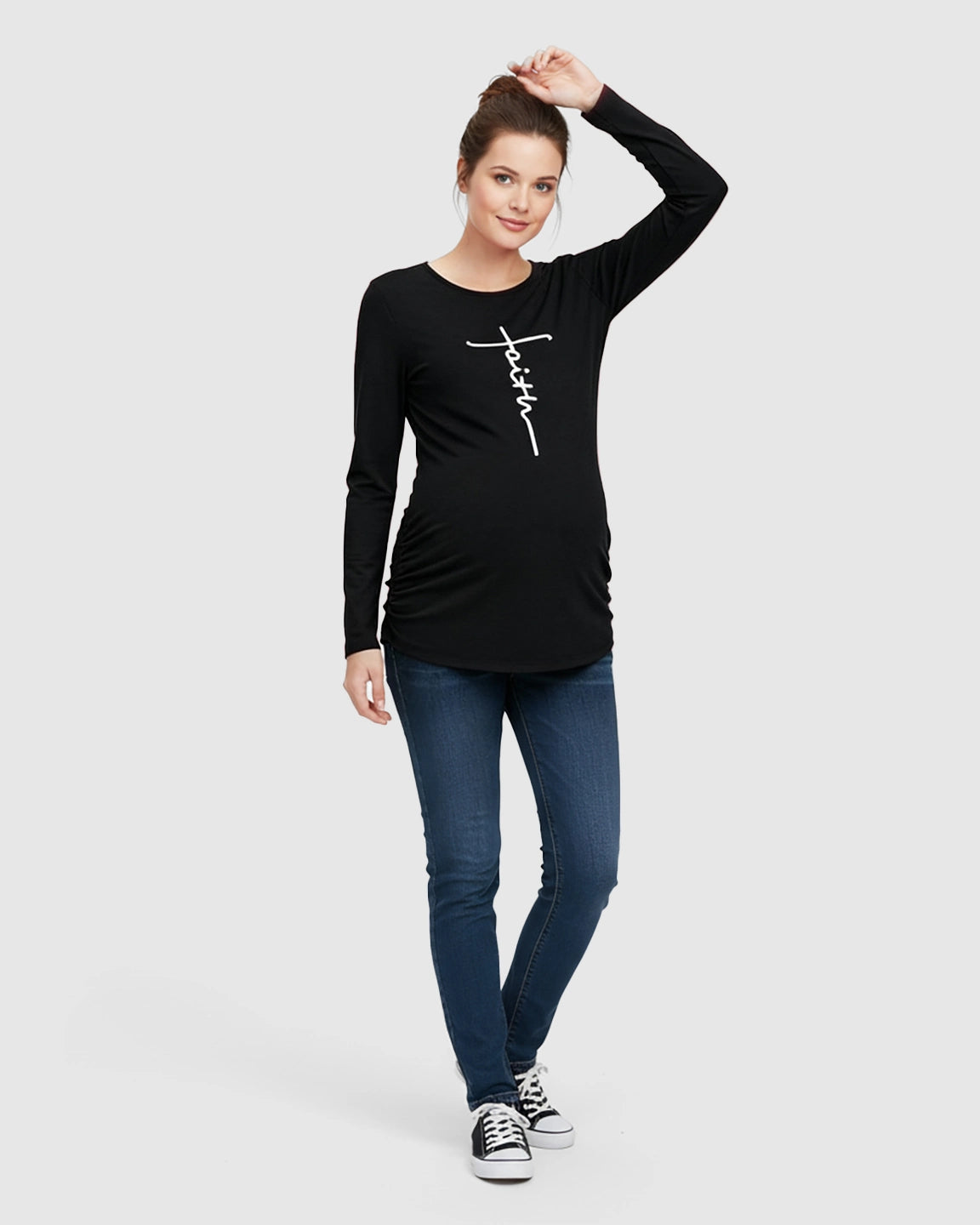 Ruched Side Long-Sleeve Maternity Top