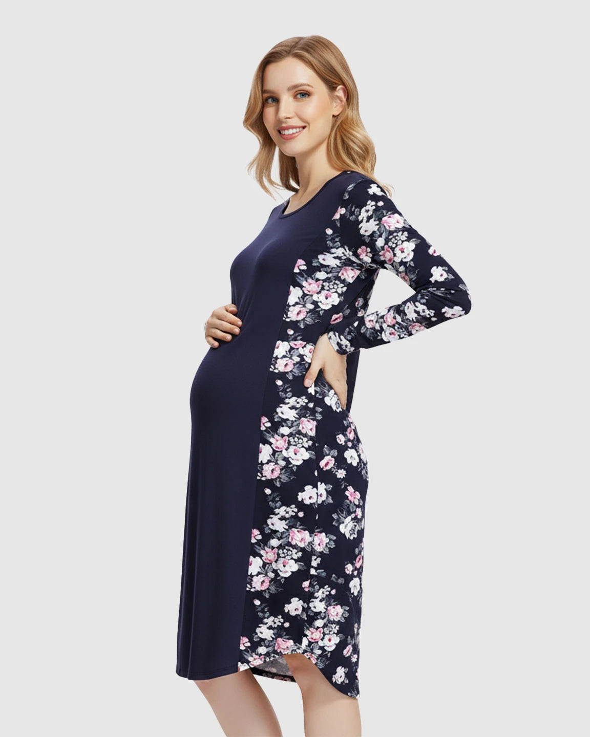 Floral Sleeves Flared Maternity Dress