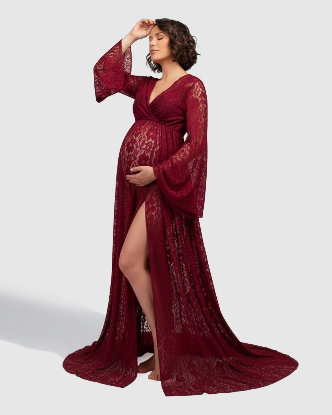 Long Bell Sleeve See Through Maternity Gown