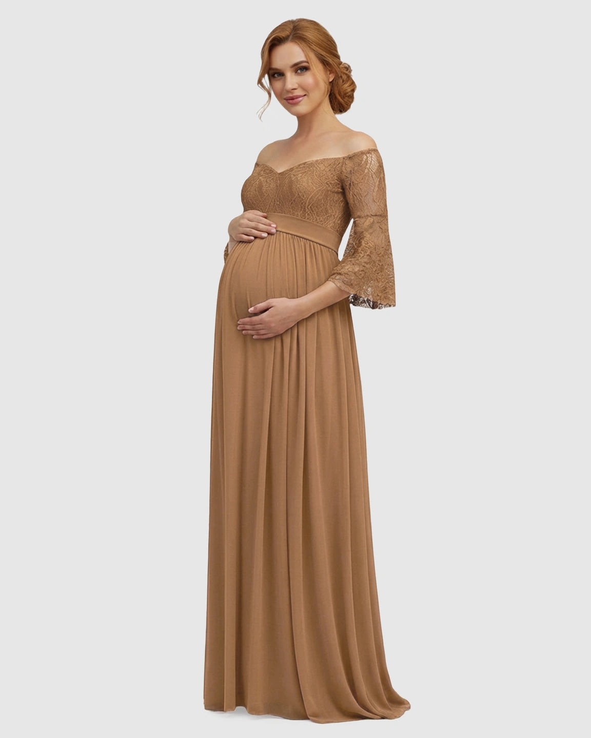Off-Shoulder Lace Bodice Maternity Photoshoot Dress