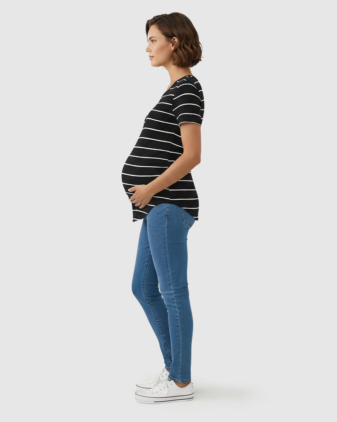 Striped Short-Sleeve Relaxed Fit Maternity Top