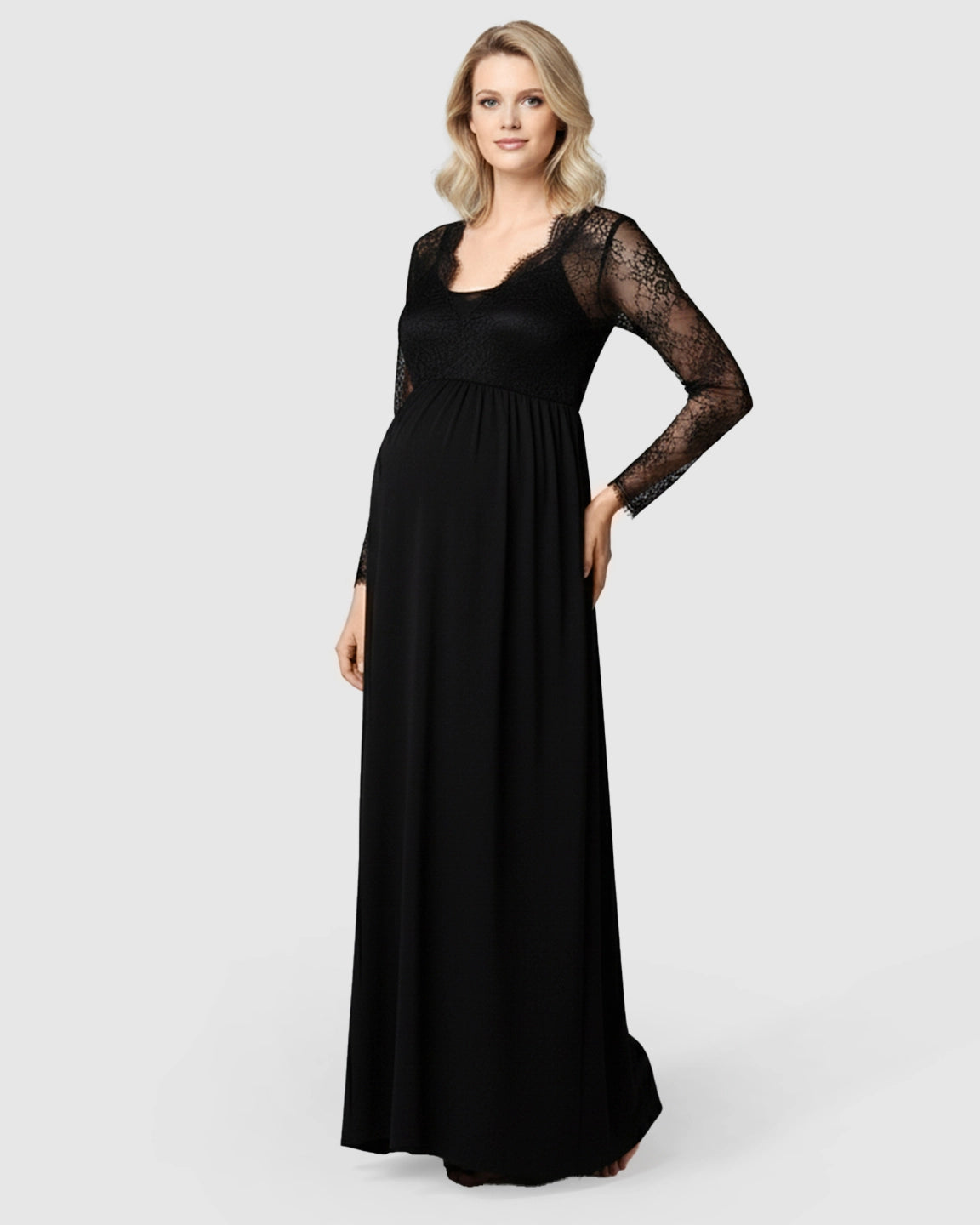 Scalloped Lace Neckline Elegant Maternity Gown