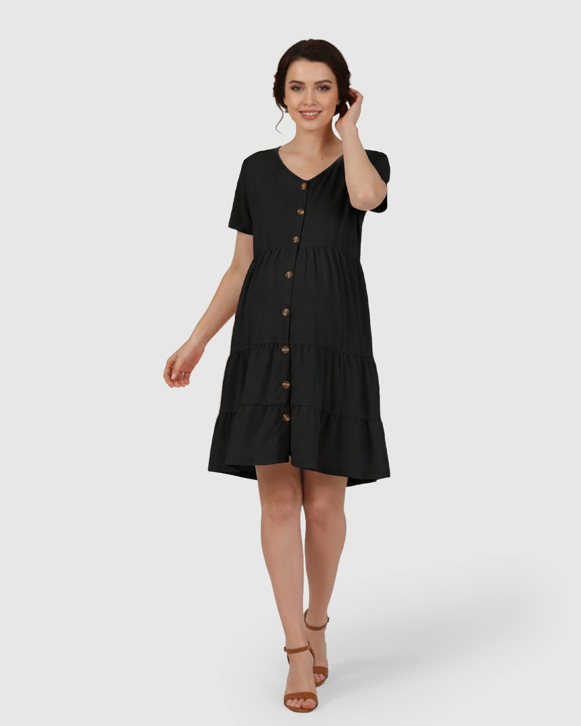 Button-Up Tiered Maternity Mini Dress