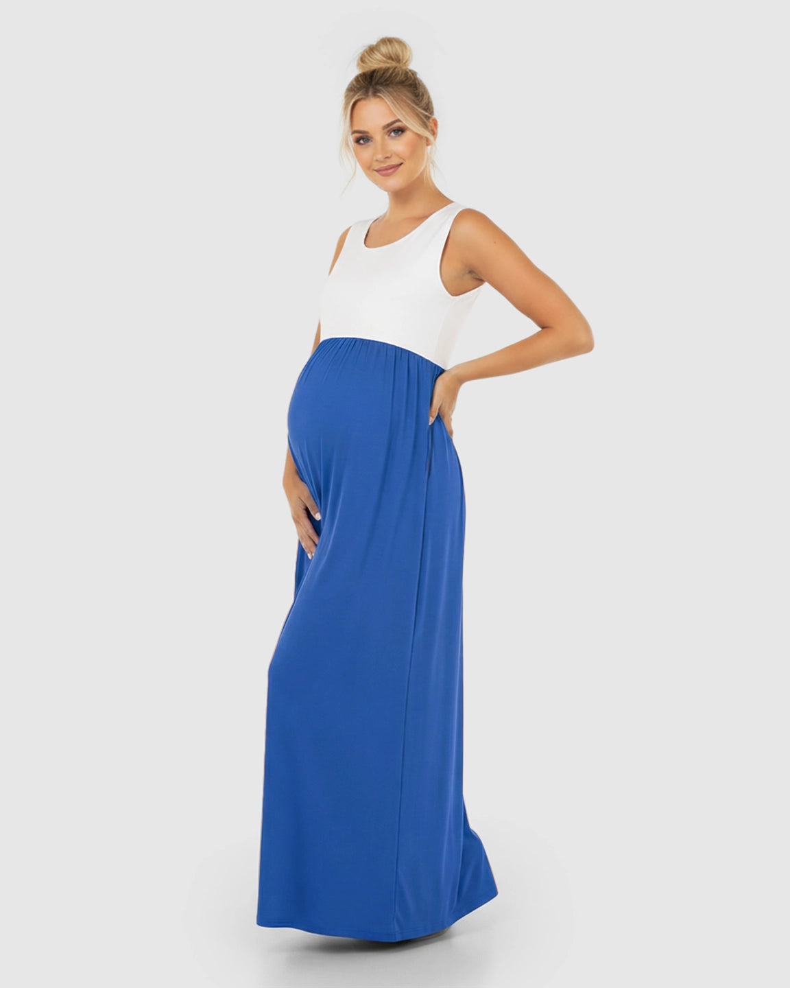 Colorblock High-Waisted Maternity Maxi Dress
