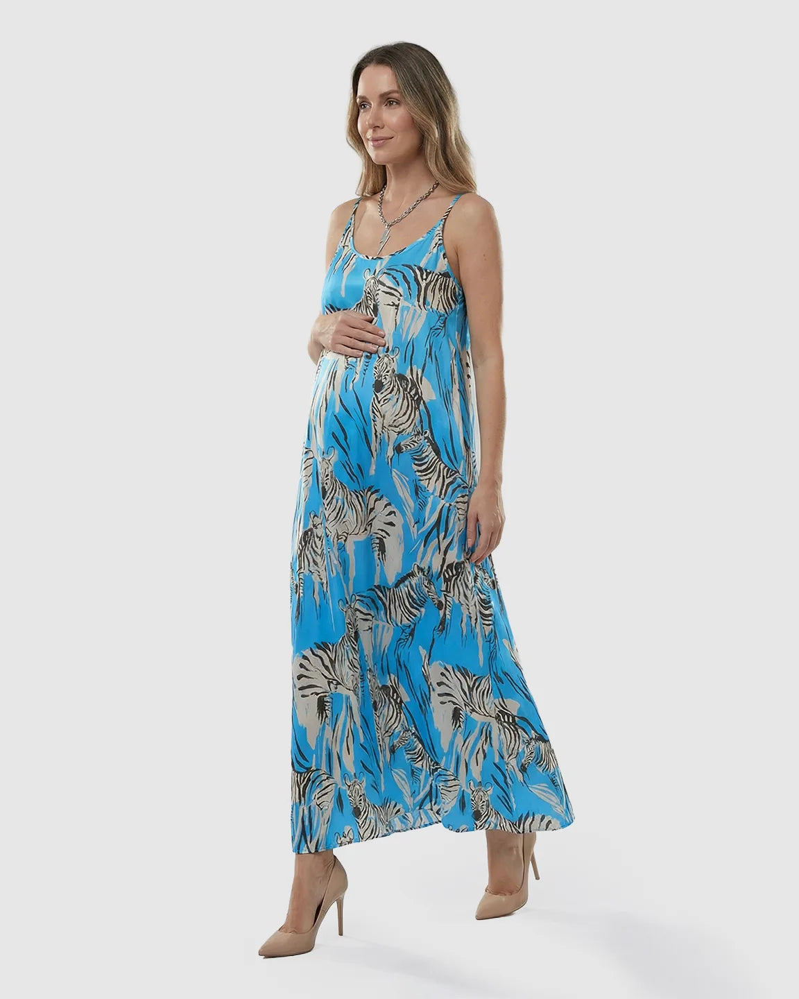 Spaghetti-Strap Animal-Print Maternity Maxi Dress