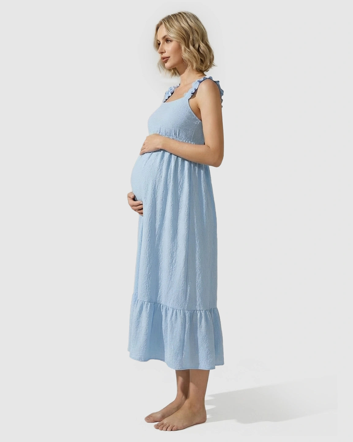 Ruffled Strap Romantic Maternity Maxi Dress