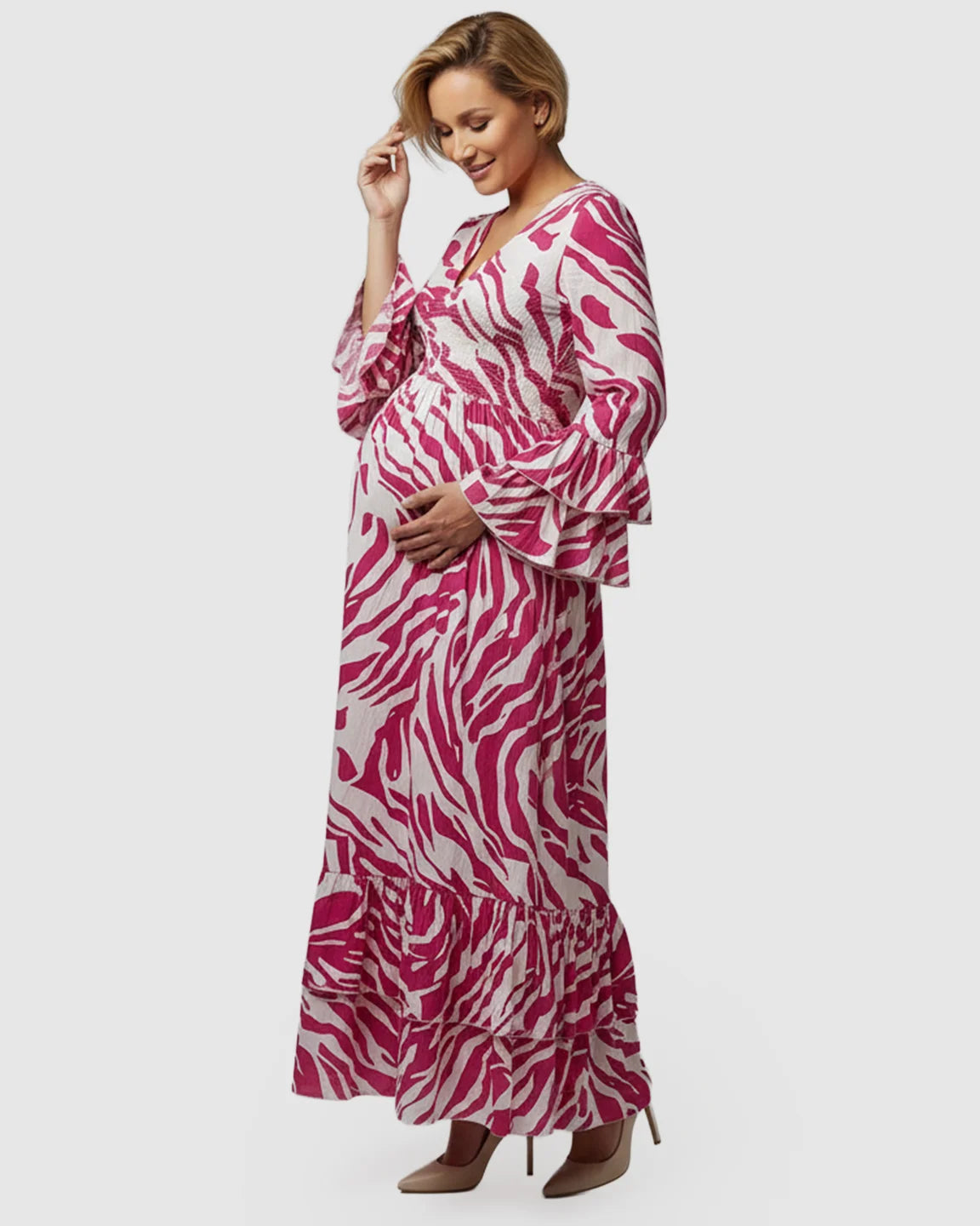 Smocked Waist Boho Maternity Maxi Dress