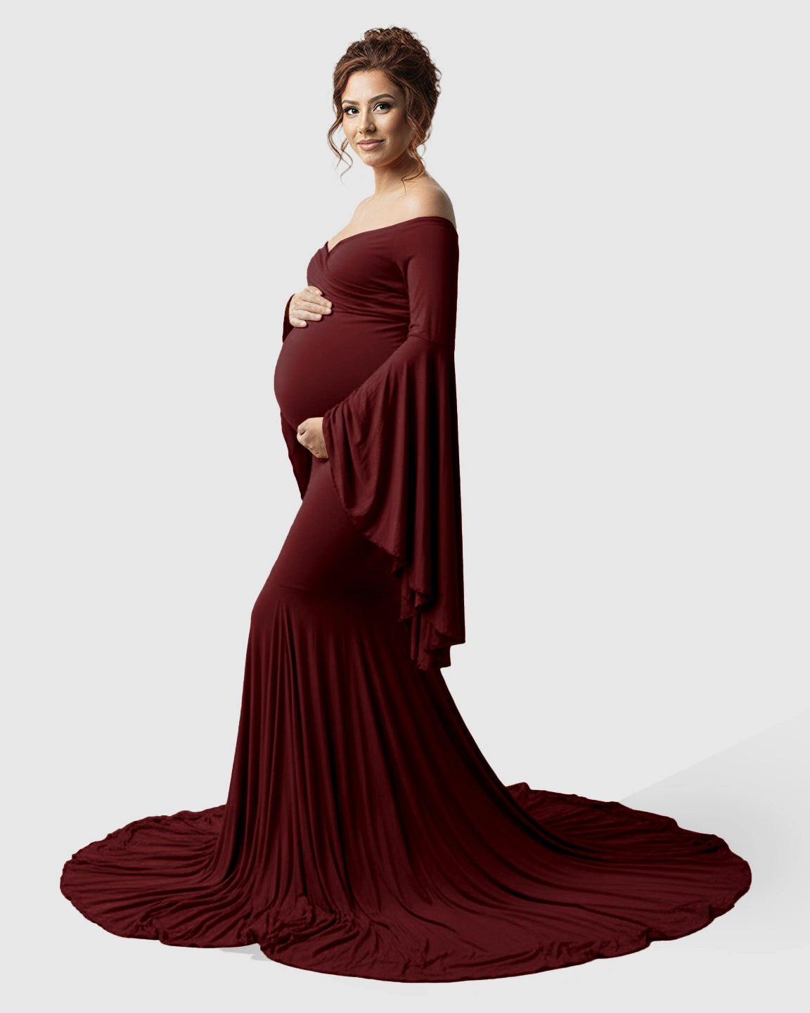 Flared Sleeve Fishtail Train Maternity Photoshoot Dress