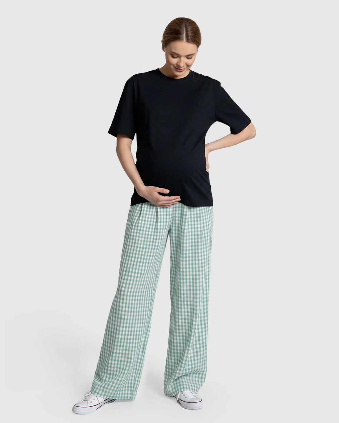Plaid Print Wide-Leg Maternity Trousers