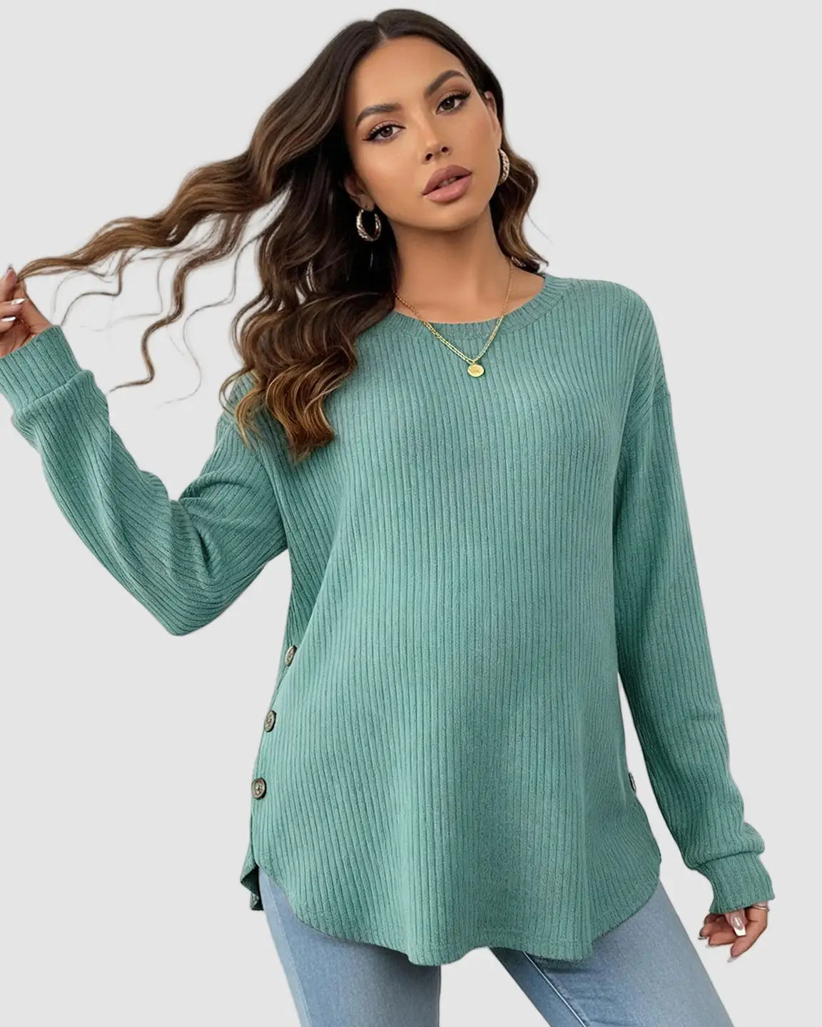 Round Neck Long Sleeve Casual Maternity Sweatshirt